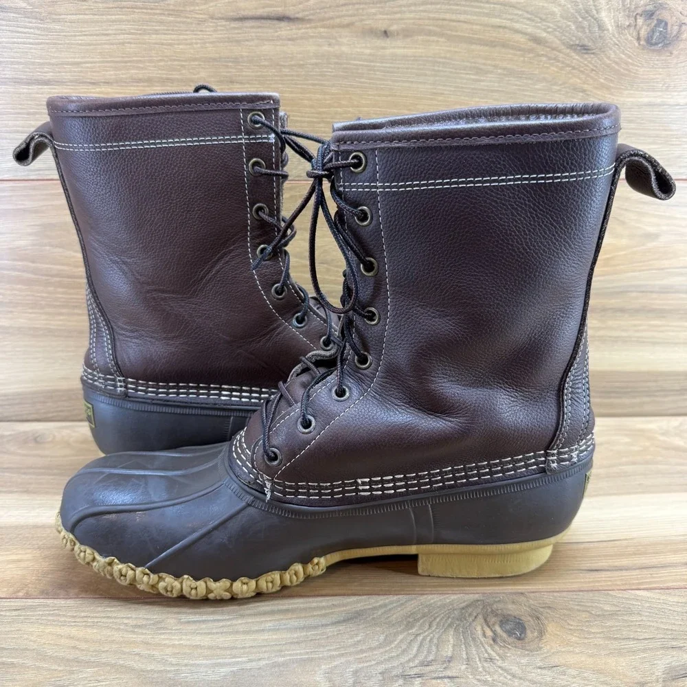 LL BEAN Bean Boots Shearling Fur Lined Mens 10 Brown Leather Heritage Hunting